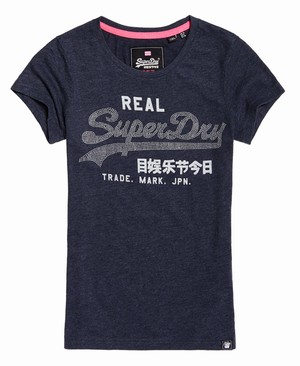 Superdry Vintage Logo Rhinestone Női Pólók Sötétkék | ADKEY3650